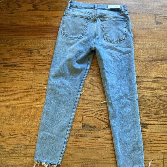 Redone Originals 90’s High Rise Crop Button Fly Destroyed Frayed Hem Jeans Sz 28 - Picture 5 of 14